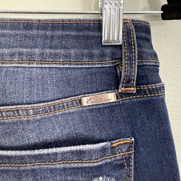KANCAN Denim Jeans Womens 9/28 Leopard Patch Cuffed Mid Rise Ripped Skinny Blue - Picture 7 of 9